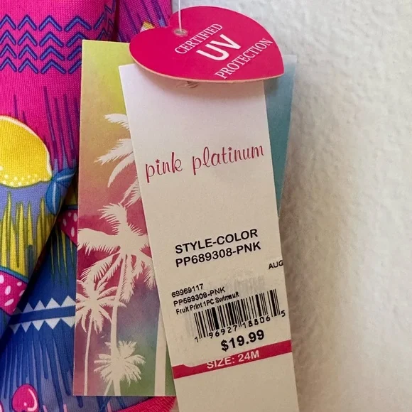 NWT Pink Platinum Fruit Patterned One Piece Swimsuit - Picture 5 of 7